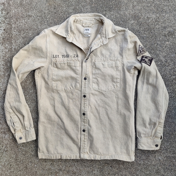 ZARA Prison Jacket Relaxed Fit Tan Safari Button Down Jail Coat Men's Size Small - Picture 1 of 13